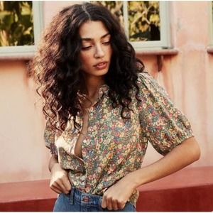 NWT DOEN Bel Top Green Valley Floral Print Silk Size XS Boho